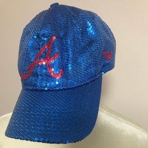 PINK Victoria's Secret Blue Sequin Cap with Red Logo Atlanta Braves